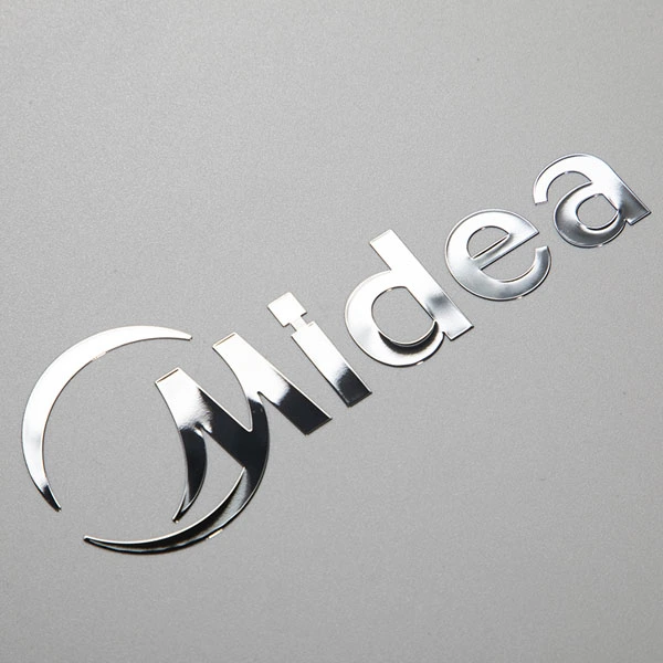 Niestandardowe cienkie elektroformowanie złoty nikiel 3D Logo Transfer metalowe litery etykiety UV kosmetyczne metalowe naklejki chromowana naklejka klej